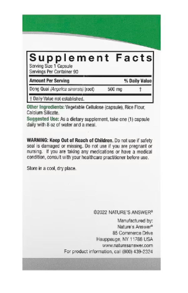 Nature's Answer, Dong Quai, 500 mg, 90 Vegetarian Capsules