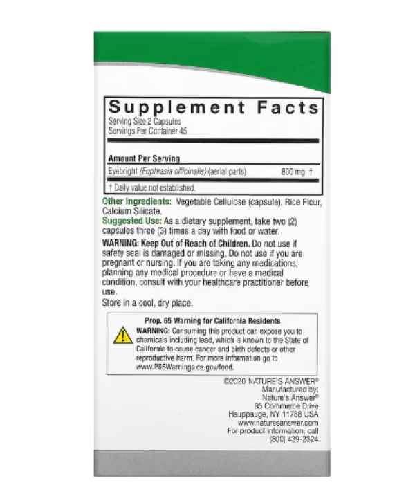 Nature's Answer, Eyebright, 800 mg, 90 Vegetarian Capsules (400 mg per Capsule)
