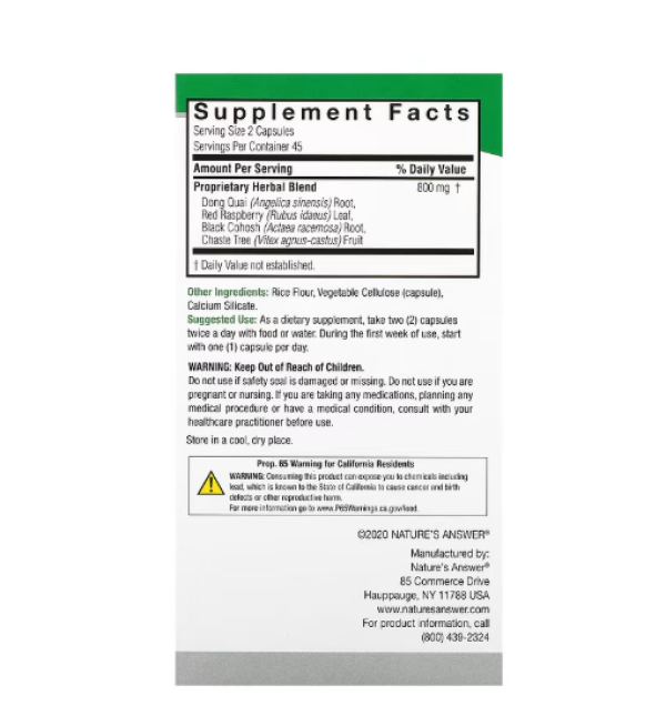 Nature's Answer, Female Complex, Herbal Combination, 800 mg, 90 Vegetarian Capsules (400 mg per Capsule)