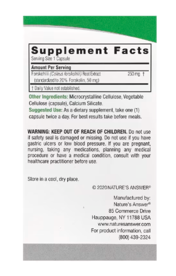 Nature's Answer, Forskohlii, 250 mg, 60 Vegetarian Capsules