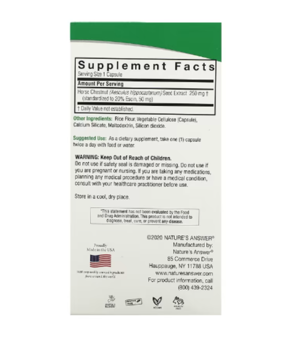 Nature's Answer, Horse Chestnut, 250 mg, 90 Vegetarian Capsules