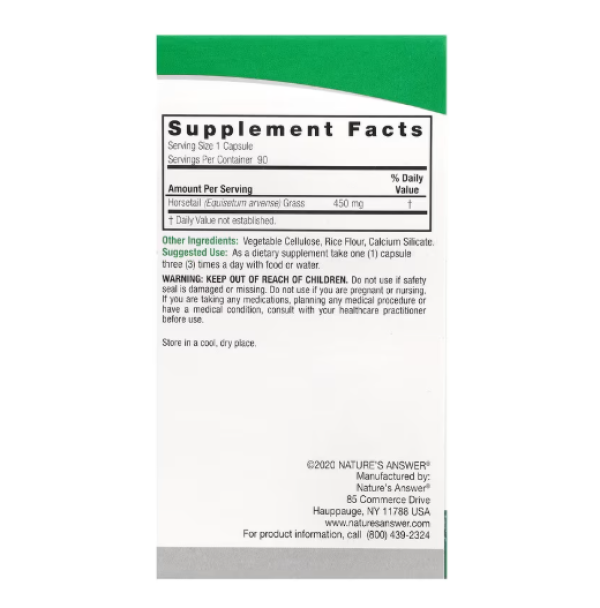 Nature's Answer, Horsetail Grass, 450 mg, 90 Vegetarian Capsules