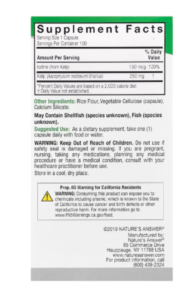 Nature's Answer, Kelp Thallus, 100 Veggie Capsules