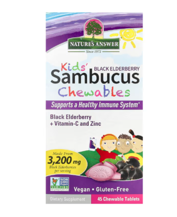 Nature's Answer, Kid's Sambucus Chewables, Black Elderberry + Vitamin-C and Zinc, 45 Chewable Tablets