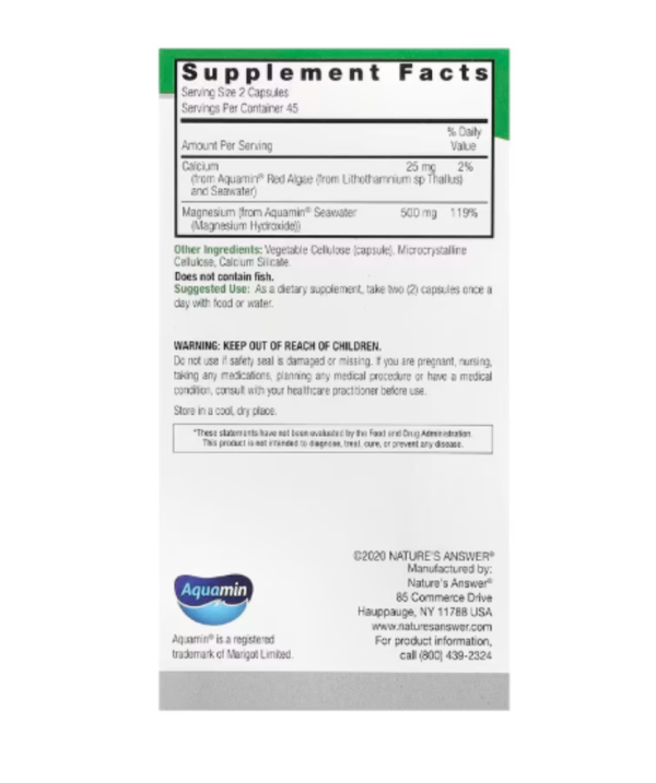 Nature's Answer, Marine Based Magnesium, 500 mg, 90 Vegetarian Capsules (250 mg per Capsule)