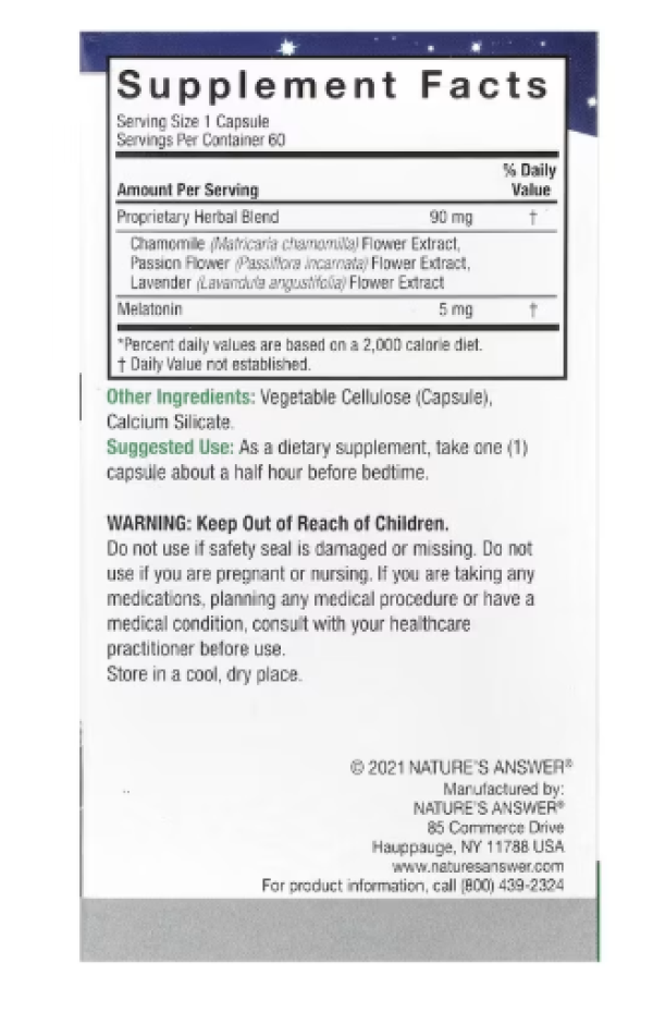 Nature's Answer, Melatonin+, 5 mg, 60 Vegetarian Capsules