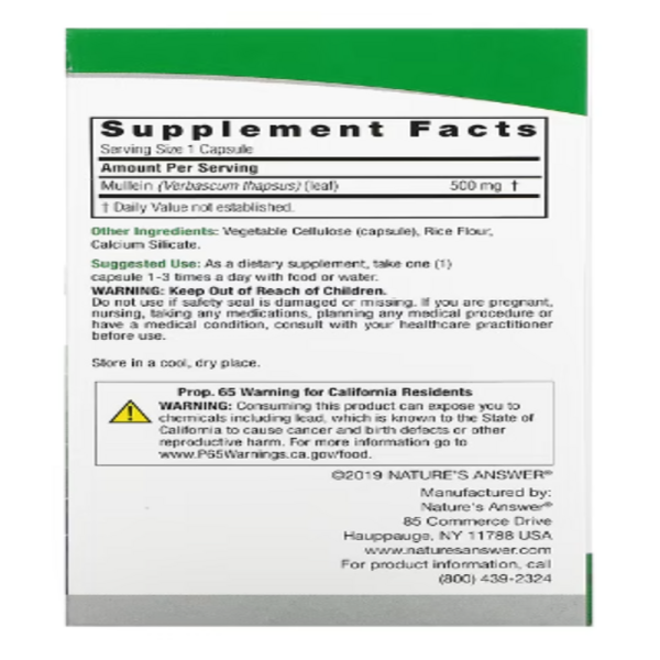 Nature's Answer, Mullein Leaf, 500 mg, 90 Vegetarian Capsules