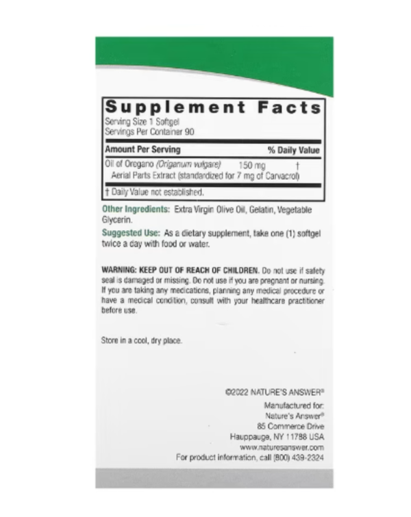 Nature's Answer, Oil of Oregano, 150 mg, 90 Softgels