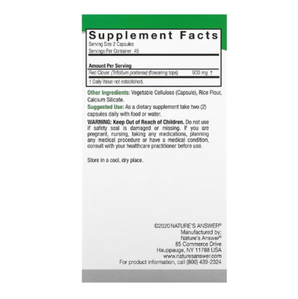 Nature's Answer, Red Clover, 900 mg, 90 Vegetarian Capsules