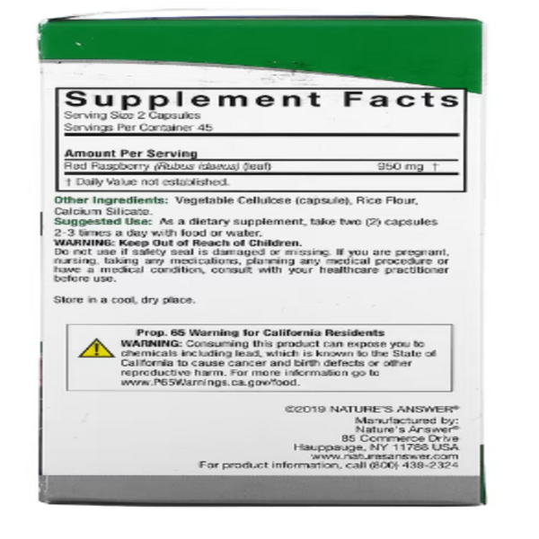 Nature's Answer, Red Raspberry, 950 mg, 90 Vegetarian Capsules (475 mg per Capsule)