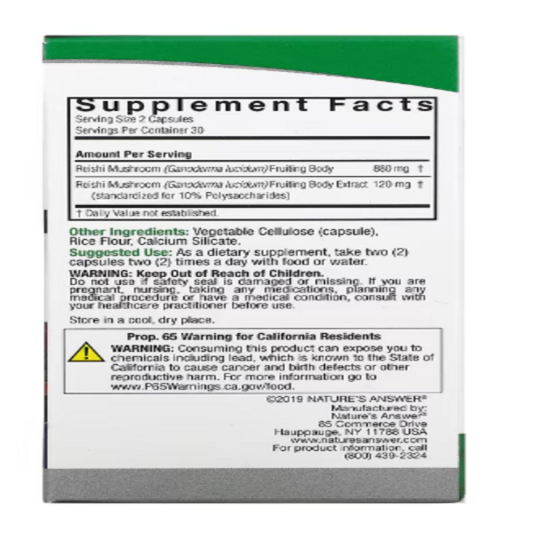 Nature's Answer, Reishi, 1,000 mg, 60 Vegetarian Capsules (500 mg per Capsule)