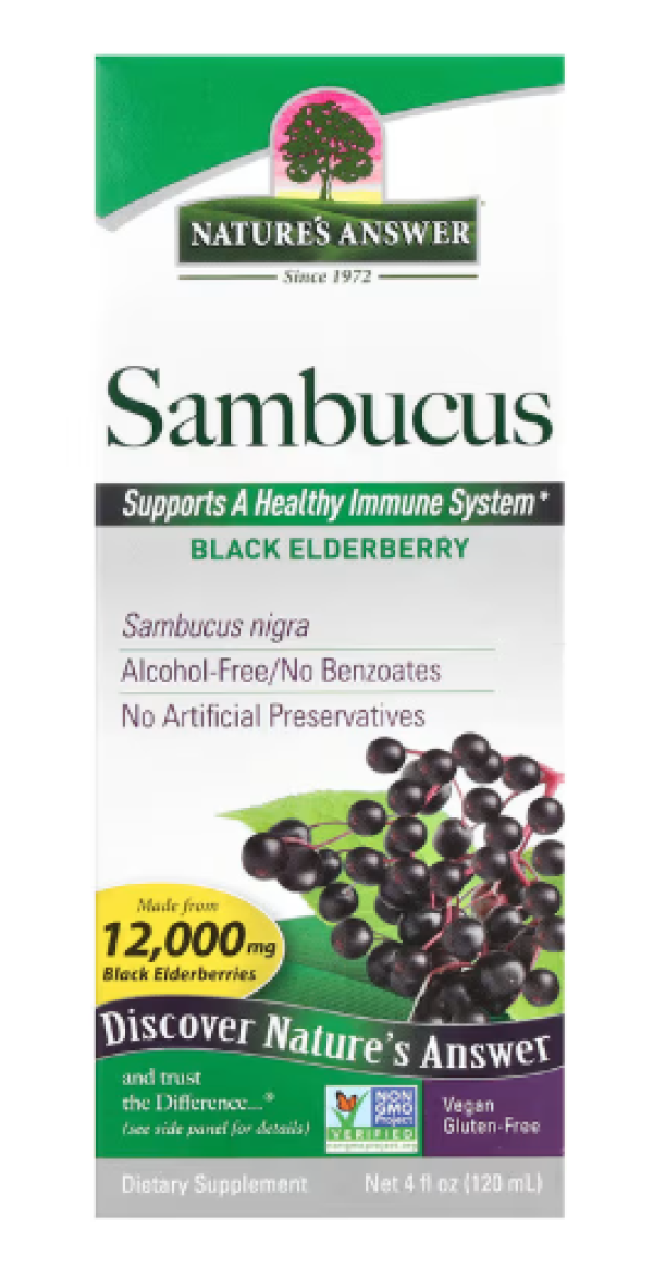 Nature's Answer, Sambucus, Black Elderberry, Alcohol-Free, 12,000 mg, 4 fl oz (120 ml)