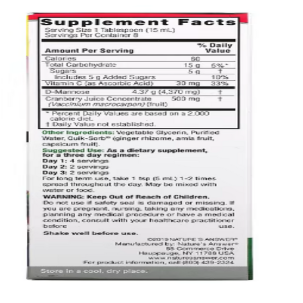 Nature's Answer, UT Answer, D-Mannose & Cranberry Concentrate, 4,870 mg, 4 fl oz (120 ml)