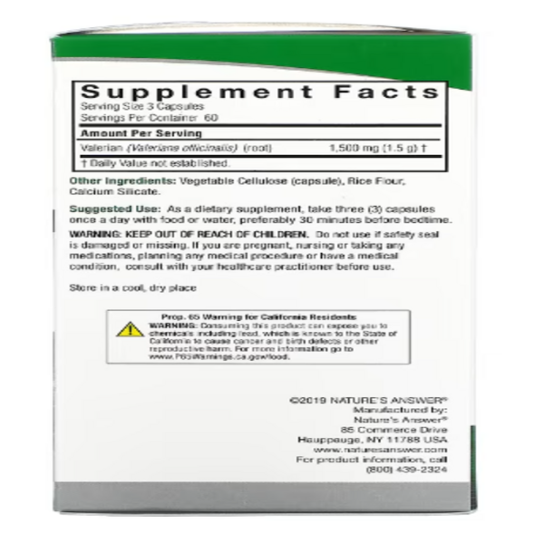 Nature's Answer, Valerian Root, 1,500 mg, 180 Vegetarian Capsules (500 mg per Capsule)