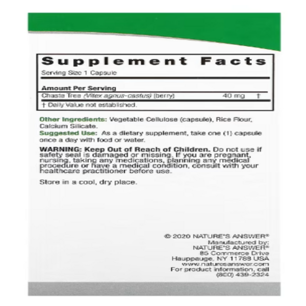 Nature's Answer, Vitex, Agnus-Castus Chaste Tree Berry, 40 mg, 90 Vegetarian Capsules