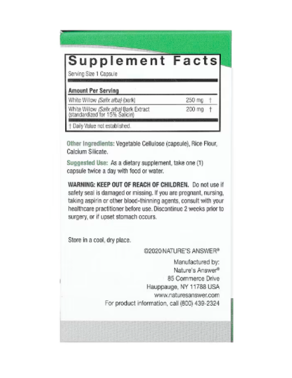 Nature's Answer, White Willow, 450 mg , 60 Vegetarian Capsules
