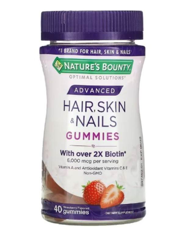 Nature's Bounty, Advanced Hair, Skin & Nails Gummies, Strawberry, 40 Gummies