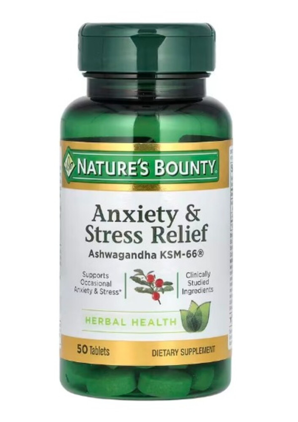 Nature's Bounty, Anxiety & Stress Relief, Ashwagandha KSM-66, 50 Tablets