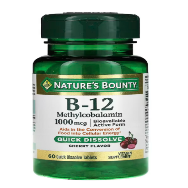 Nature's Bounty, B-12 Methylcobalamin, Cherry, 1,000 mcg, 60 Quick Dissolve Tablets