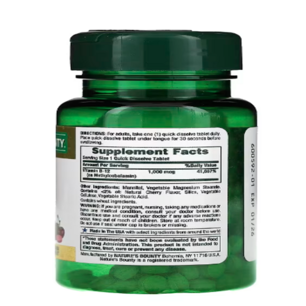 Nature's Bounty, B-12 Methylcobalamin, Cherry, 1,000 mcg, 60 Quick Dissolve Tablets