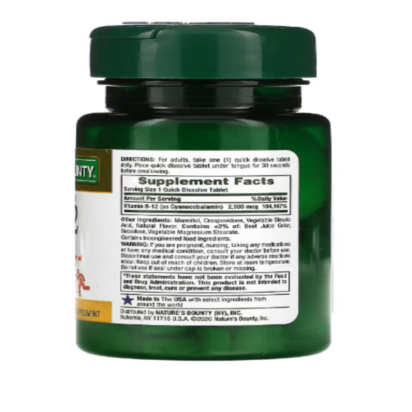 Nature's Bounty, B-12, Natural Cherry, 2,500 mcg, 75 Quick Dissolve Tablets