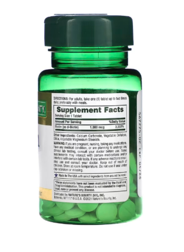 Nature's Bounty, Biotin, 1,000 mcg, 100 Coated Tablets