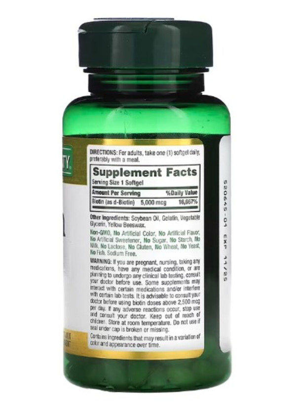 Nature's Bounty, Biotin, 5,000 mcg, 72 Rapid Release Softgels