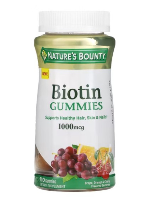 Nature's Bounty, Biotin Gummies, Grape, Orange & Cherry, 1,000 mcg, 110 Gummies