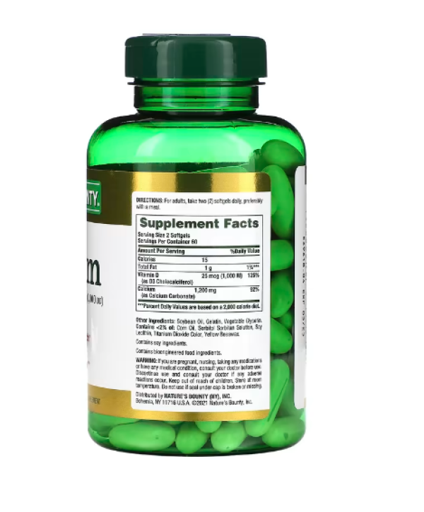 Nature's Bounty, Calcium Plus Vitamin D3, 1,200 mg, 120 Rapid Release Softgels (600 mg per Softgel)