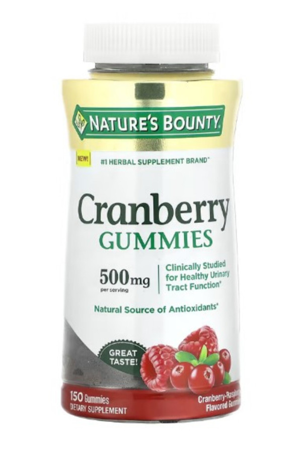 Nature's Bounty, Cranberry Gummies, Cranberry-Raspberry, 500 mg, 150 Gummies (100 mg per Gummy)