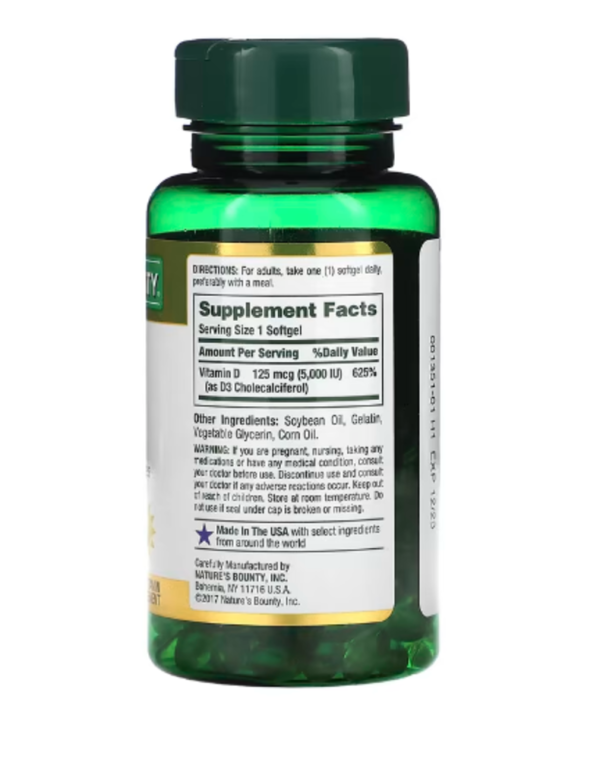 Nature's Bounty, D3, 125 mcg (5,000 IU), 150 Rapid Release Softgels