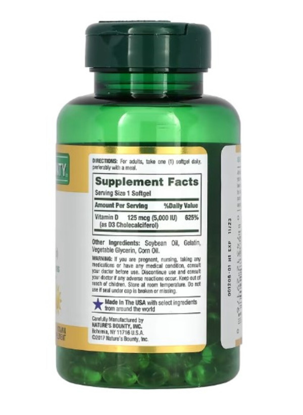 Nature's Bounty, D3, 125 mcg (5,000 IU), 240 Rapid Release Softgels