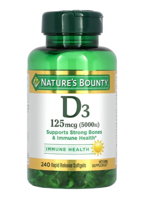 Nature's Bounty, D3, 125 mcg (5,000 IU), 240 Rapid Release Softgels