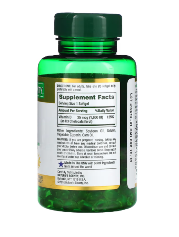 Nature's Bounty, D3, 25 mcg (1000 IU), 250 Rapid Release Softgels