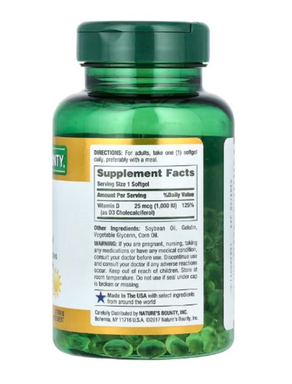 Nature's Bounty, D3, 25 mcg (1,000 IU), 350 Rapid Release Softgels