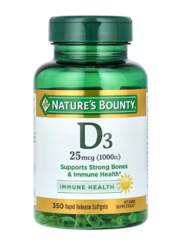 Nature's Bounty, D3, 25 mcg (1,000 IU), 350 Rapid Release Softgels