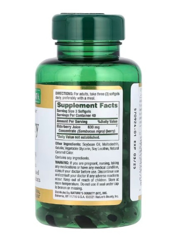 Nature's Bounty, Elderberry Sambucus, 630 mg, 120 Rapid Release Softgels (210 mg per Softgel)