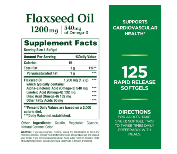 Nature's Bounty, Flaxseed Oil 1200 mg, 125 Rapid Release Softgels