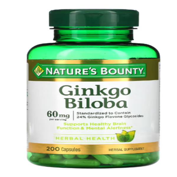 Nature's Bounty, Ginkgo Biloba, 60 mg, 200 Capsules (30 mg per Capsule)