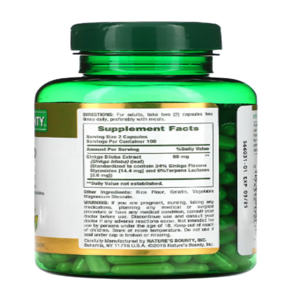 Nature's Bounty, Ginkgo Biloba, 60 mg, 200 Capsules (30 mg per Capsule)