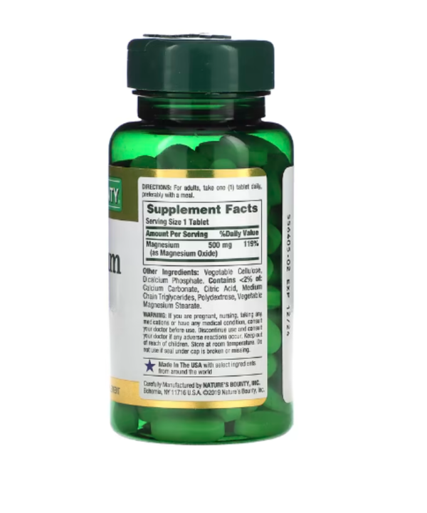 Nature's Bounty, Magnesium, 500 mg, 100 Coated Tablets