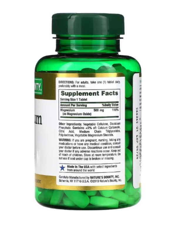 Nature's Bounty, Magnesium, 500 mg, 200 Coated Tablets