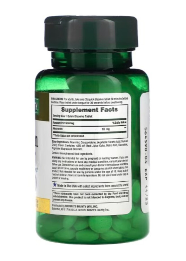 Nature's Bounty, Melatonin, Natural Cherry, 10 mg, 45 Quick Dissolve Tablets