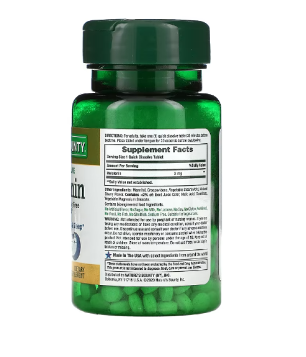 Nature's Bounty, Melatonin, Natural Cherry, 3 mg, 120 Quick Dissolve Tablets
