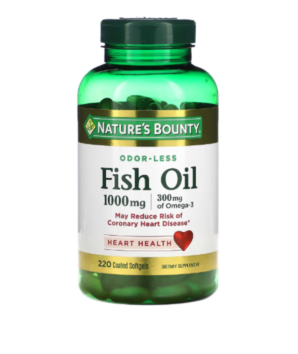 Nature's Bounty, Odor-Less Fish Oil, 1,000 mg, 220 Coated Softgels