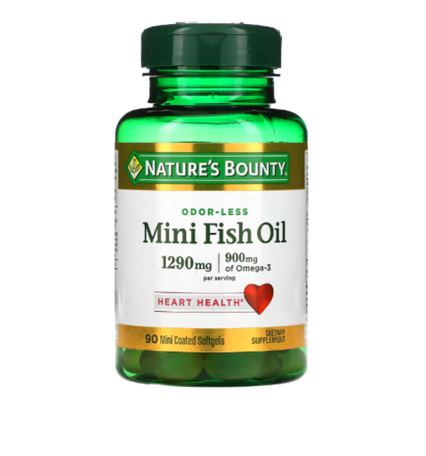 Nature's Bounty, Odor-Less Mini Fish Oil, 1,290 mg, 90 Mini Coated Softgels (645 mg per Softgel)