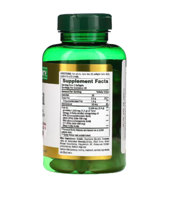 Nature's Bounty, Odorless Fish Oil, 2,400 mg, 90 Coated Softgels (1,200 mg per Softgel)
