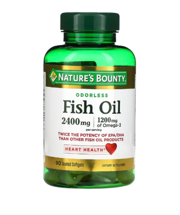 Nature's Bounty, Odorless Fish Oil, 2,400 mg, 90 Coated Softgels (1,200 mg per Softgel)