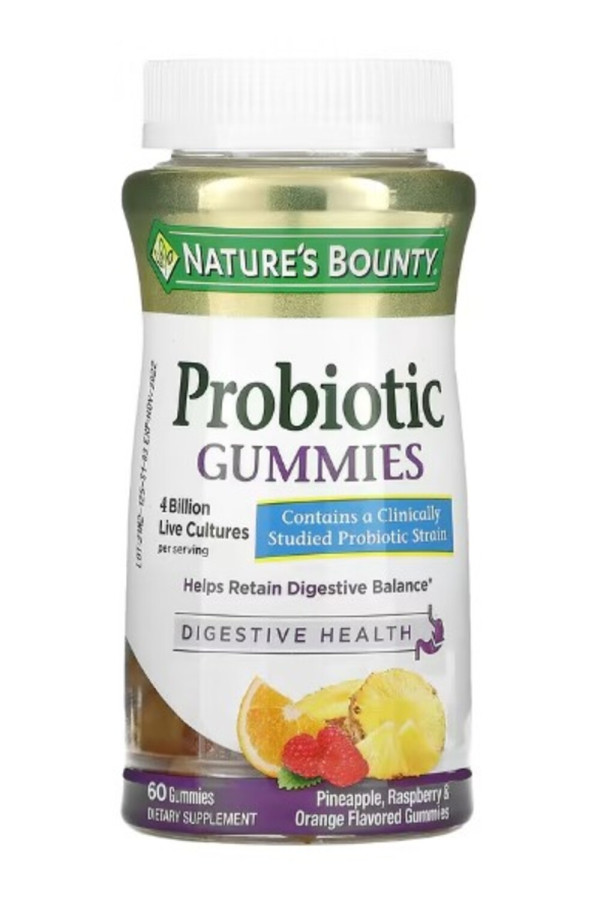 Nature's Bounty, Probiotic Gummies, Pineapple, Raspberry & Orange, 4 Billion, 60 Gummies