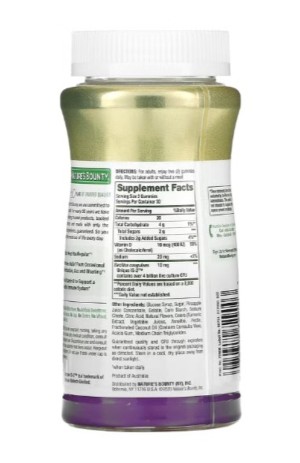 Nature's Bounty, Probiotic Gummies, Pineapple, Raspberry & Orange, 4 Billion, 60 Gummies
